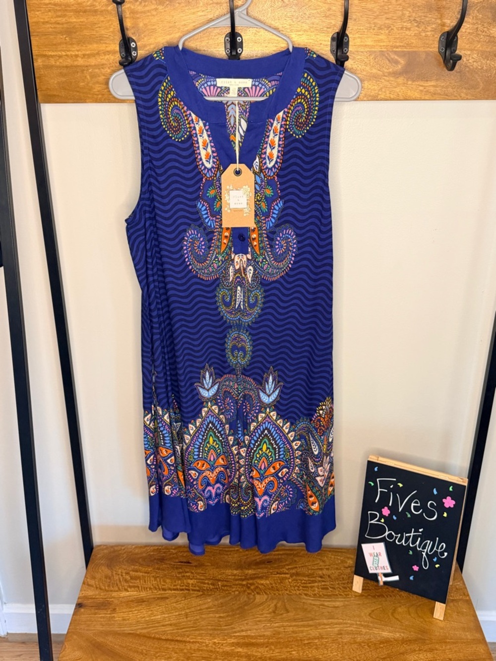 Flint & Moss Sleeveless Blue Paisley Print Tunic Dress